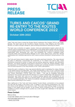 TURKS AND CAICOS' GRAND RE-ENTRY TO THE ROUTES WORLD CONFERENCE 2022