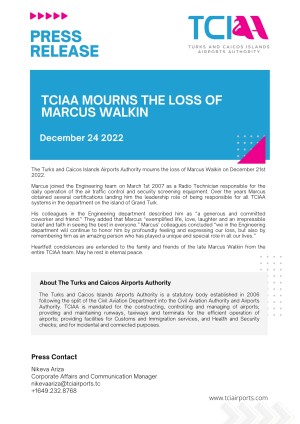 TCIAA MOURNS THE LOSS OF MARCUS WALKIN