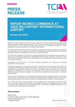 REPAIR WORKS COMMENCE AT JAGS MCCARTNEY INTERNATIONAL AIRPORT
