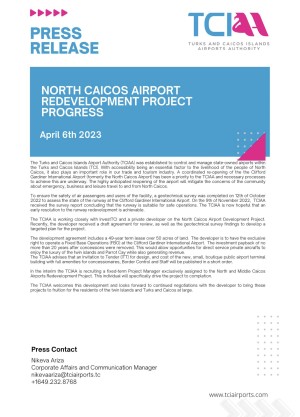 NORTH CAICOS AIRPORT REDEVELOPMENT PROJECT PROGRESS