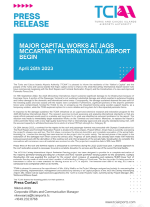 MAJOR CAPITAL WORKS AT JAGS MCCARTNEY INTERNATIONAL AIRPORT BEGIN