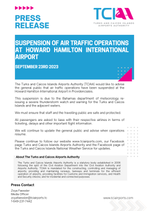 Suspension of Air Traffic Operations at Howard Hamilton International Airport