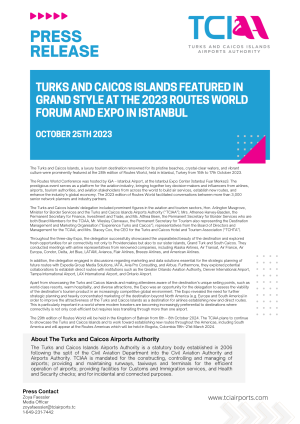 TURKS AND CAICOS ISLANDS FEATURED IN GRAND STYLE AT THE 2023 ROUTES WORLD FORUM AND EXPO IN ISTANBUL