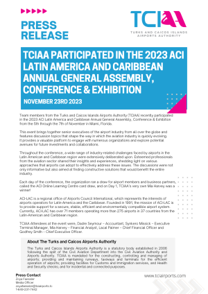 TCIAA Participated in the 2023 ACI Latin America and Caribbean Annual General Assembly, Conference & Exhibition